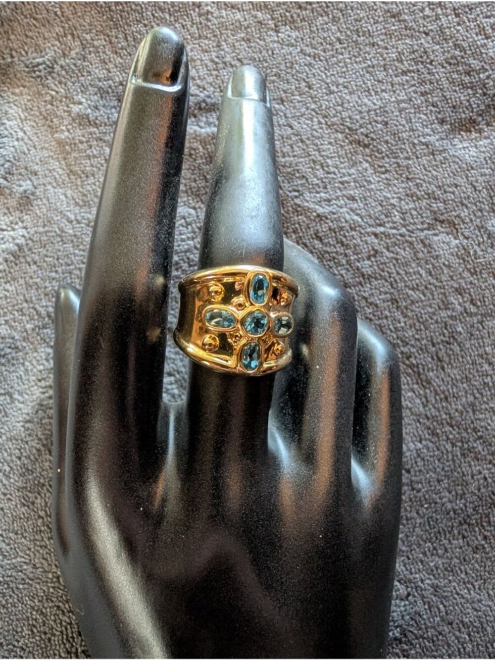 Bronzallure Gold-Plated Ring W/ Blue Gemstones Floral Design Made In Italy - 8